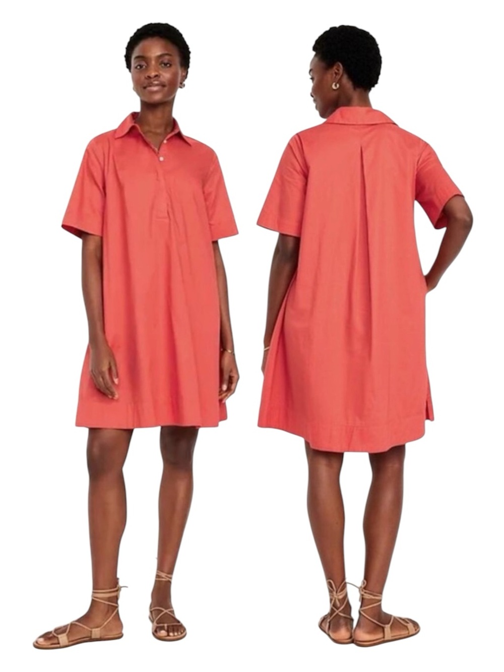 Old Navy Cotton Red/Orange Business Casual Collared Mini Swing Dress NWOT Large‎